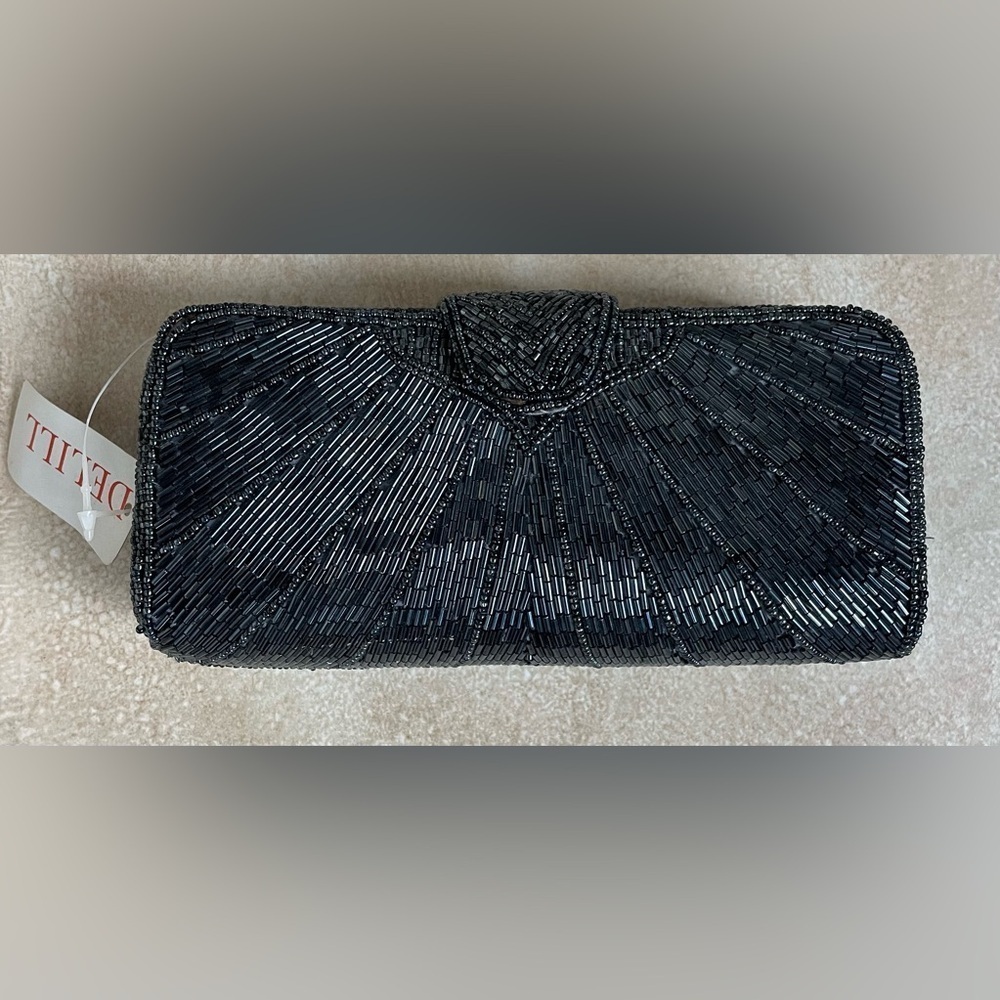 DELILL Vintage 80s/90s Beaded Rectangular Evening Cocktail Bag Gold Chain